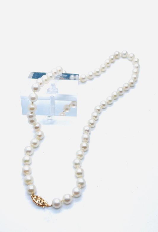 Pearl Necklace 17” Double Hand Knotted 14k Estate Necklace