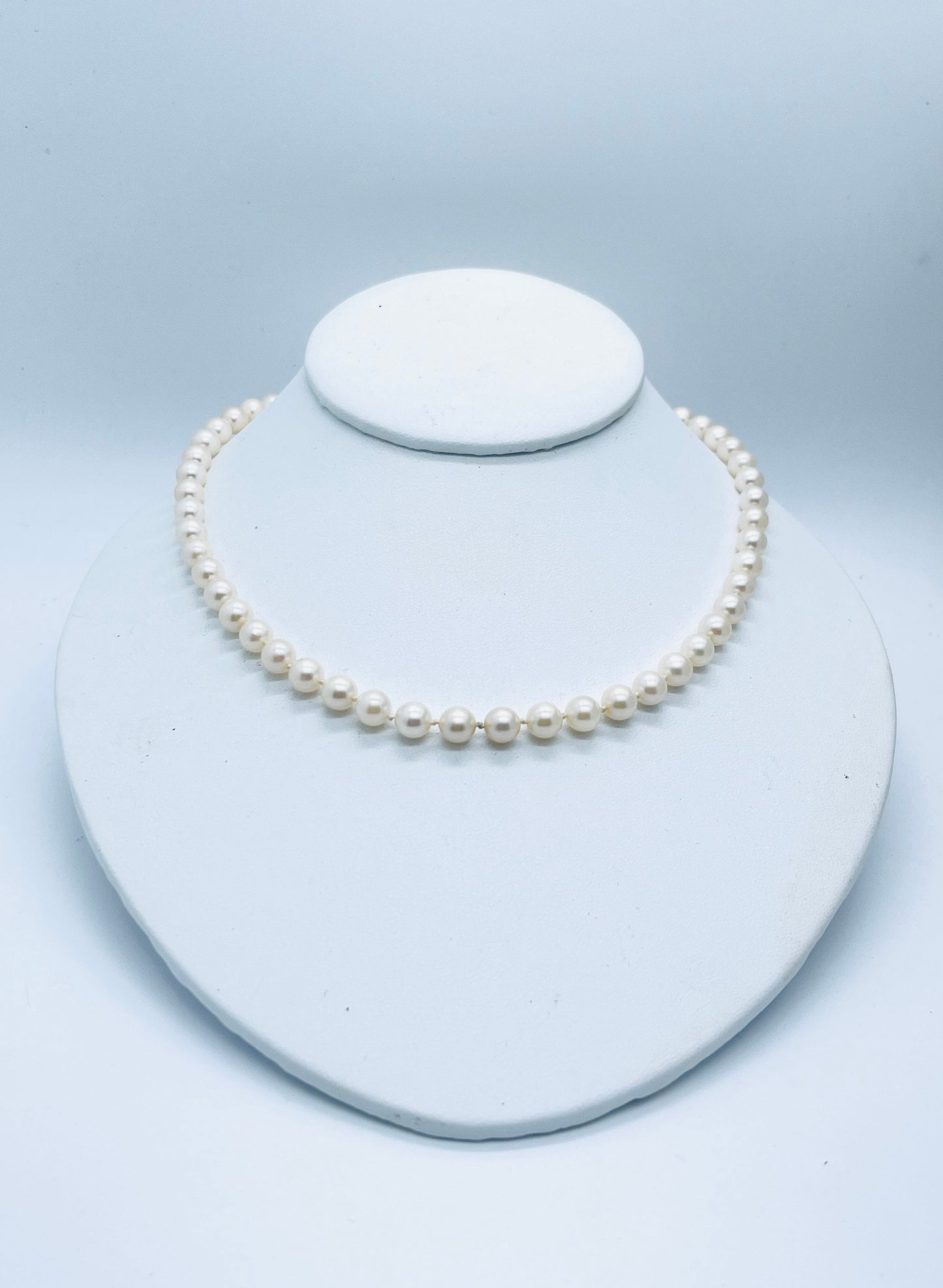 Pearl Necklace 17” Double Hand Knotted 14k Estate Necklace