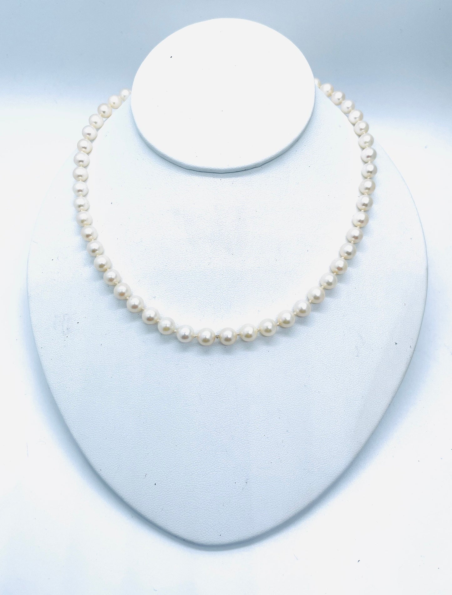 Pearl Necklace 17” Double Hand Knotted 14k Estate Necklace