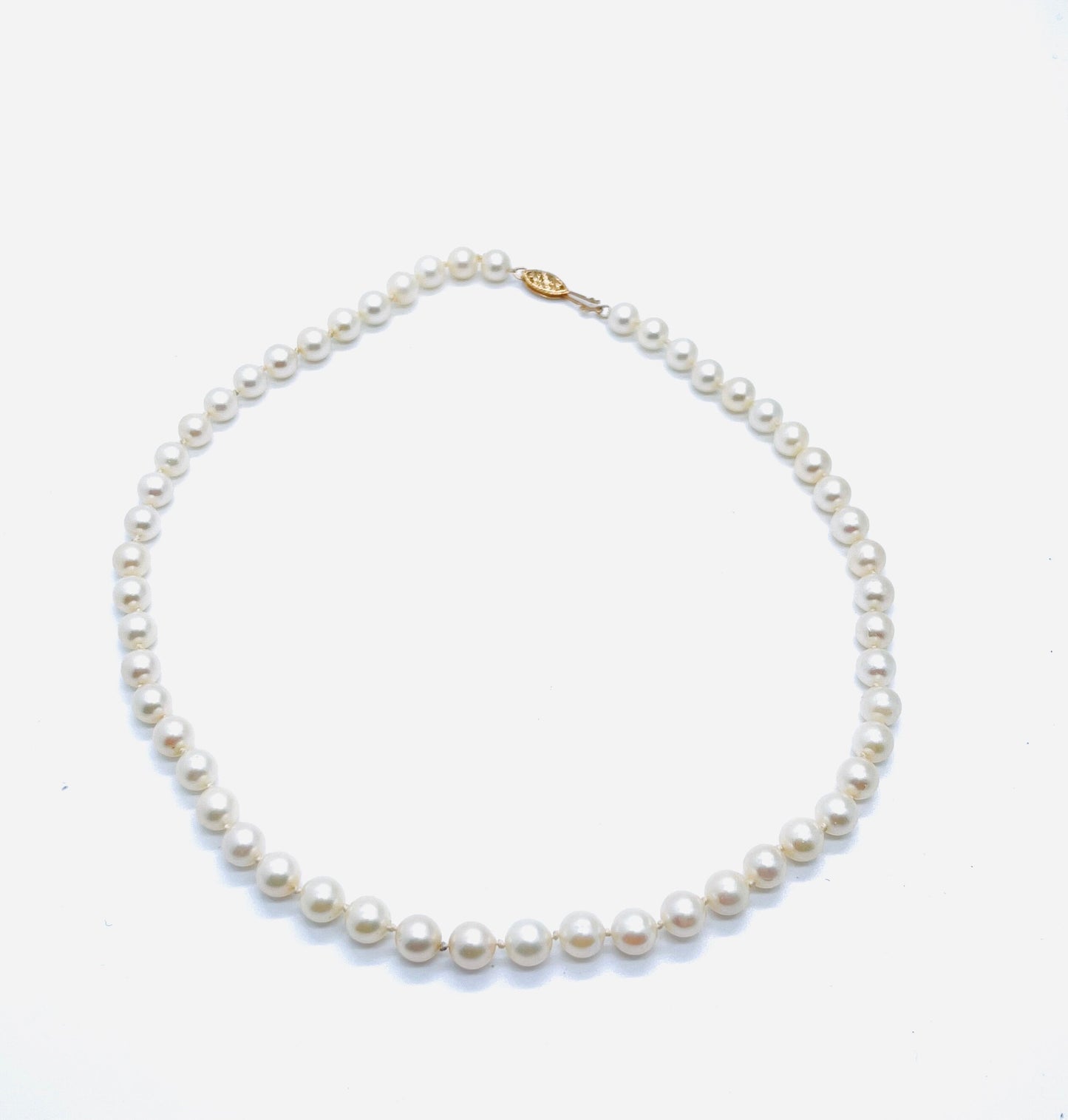 Pearl Necklace 17” Double Hand Knotted 14k Estate Necklace