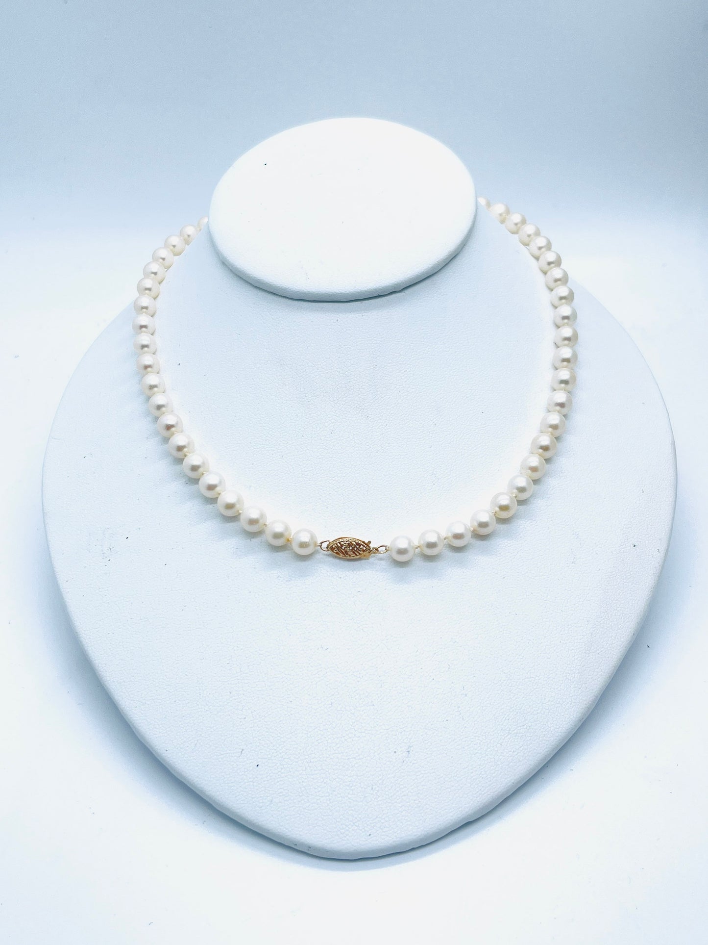 Pearl Necklace 17” Double Hand Knotted 14k Estate Necklace