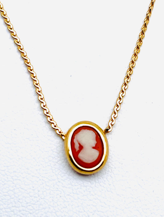 Vintage Dainty Signed TRIFARI Cameo & Goldtoned Necklace