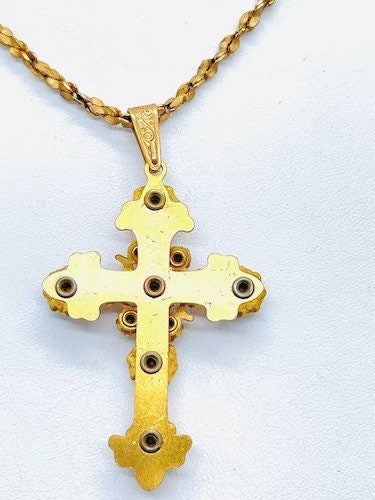 Very Rare Vintage Miriam Haskell Jeweled Cross Pendant & Necklace Excellent Vintage Condition Vintage