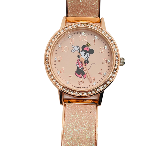 Lot of 2 Disney & Accutime Minnie Mouse Pink/Rose and Rhinestone Watches