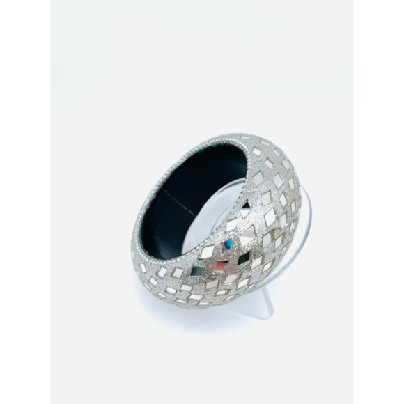 Silver Mosaic Mirrored Bangle Bracelet