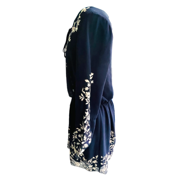 White House Black Market Navy Blue Floral Embroidered Dress Size 2