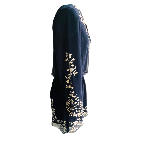 White House Black Market Navy Blue Floral Embroidered Dress Size 2