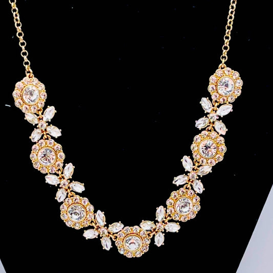 NWT Gold-Tone Crystal & Stone Floral Statement Necklace, 17" + 2" extender