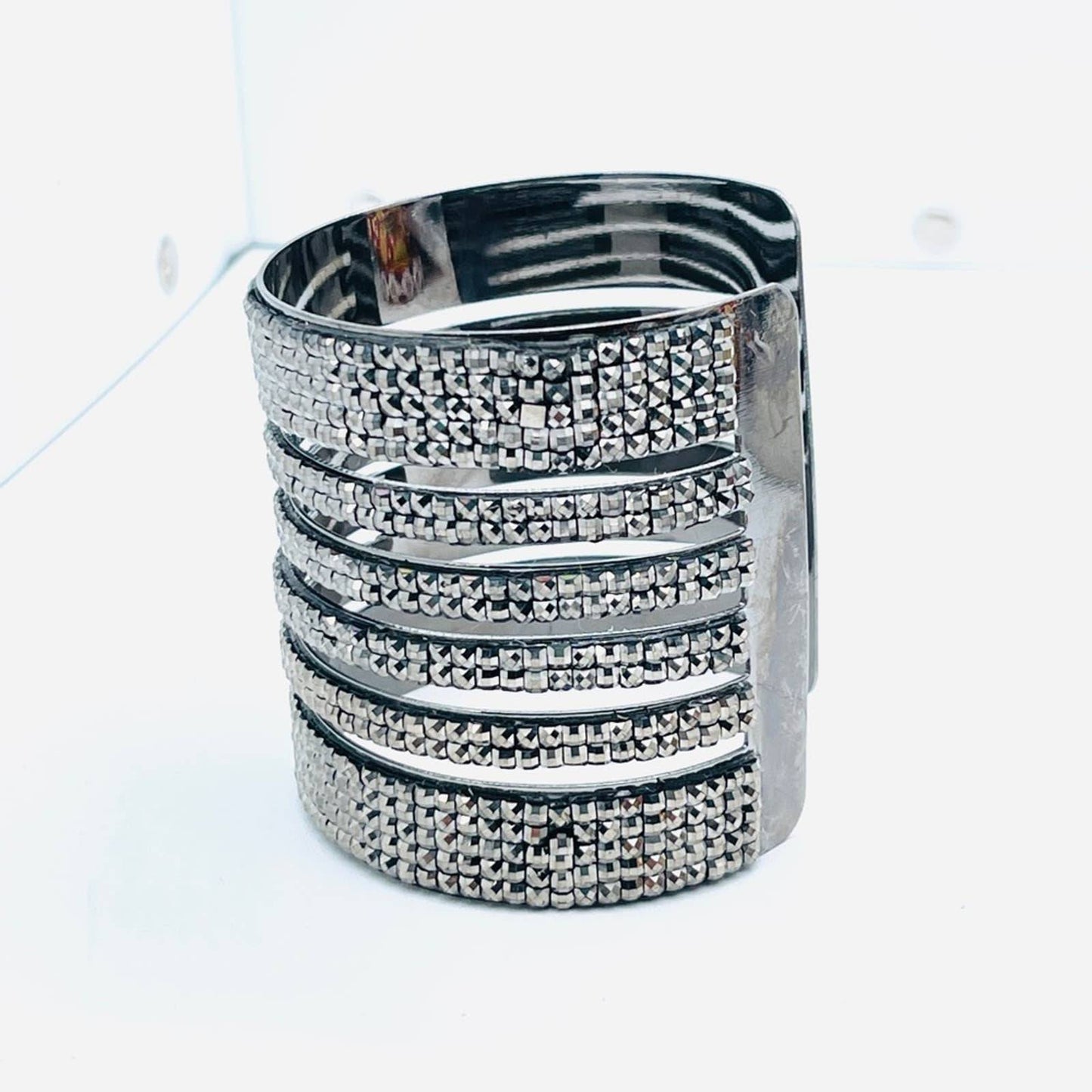 NWOT Multilayer Gunmetal/Black Sparkling Rhinestone Cuff Statement Bracelet